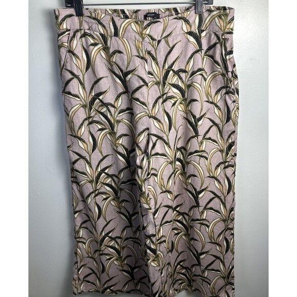 Tahari 100% Linen Wide Leg Cropped Pants XL Floral Pull On High Waist Purple - Picture 2 of 9
